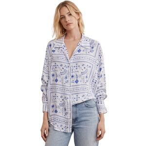 Peach Celestial Bandana Print Button Down Shirt Blue White Mystical Medium